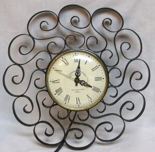 Vintage Telechron Wall Clock The Contrast Model 2h60 Black Metal S Shapes 1955