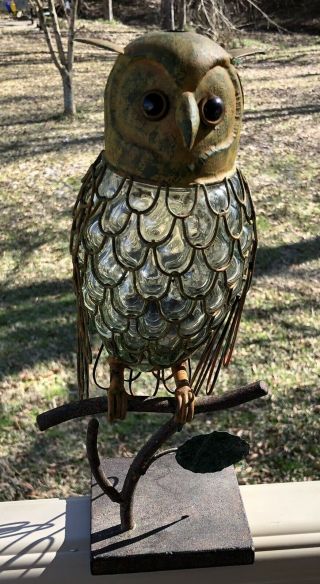 Vintage Farmhouse Style Caged Glass Owl Candle Lantern