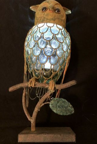 Vintage Farmhouse Style Caged Glass Owl Candle Lantern 2