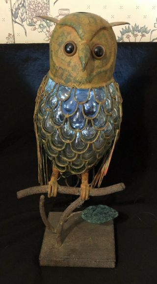 Vintage Farmhouse Style Caged Glass Owl Candle Lantern 3