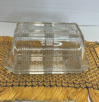 Vintage Deco & County Style Ribbed Clear Pressed Glass Butter Dish Holds 1 Pound