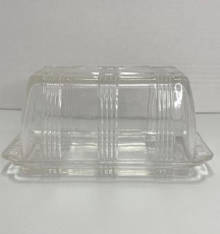 Vintage Deco & County Style Ribbed clear pressed Glass Butter Dish Holds 1 Pound 2