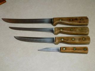 4 Vtg CHiCAGO CUTLERY KNiVES 66S 65S 61S 100S FuLL Tang Carving SLicing Paring 2