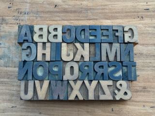 Antique Vtg Wood Letterpress Print Type Block Alphabet A - Z Letters Set