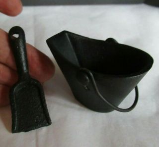 Vintage Dollhouse Miniature Bucket & Shovel Black Cast Iron Metal Ash Coal