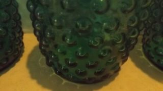 VINTAGE SEAFOAM GREEN ANCHOR HOCKING HOBNAIL TUMBLER ROCKS GLASSES SET OF 4 2