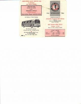 1964 - 65 Chicago Blackhawks Pocket Schedule By Bismarck Hotel; V.