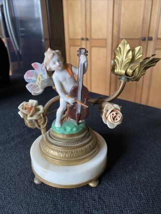 Antique French Hand Painted Porcelain Cherub Lamp