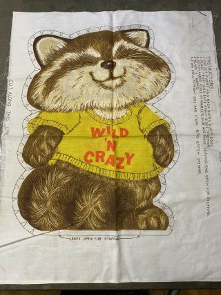 Vintage Hallmark Shirt Tales 1980 Raccoon Fabric Pillow Pattern Wild Crazy Cute