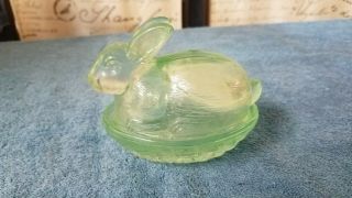 Vintage Easter Green Glass Bunny Rabbit Basket Nest Candy Dish 2 Piece