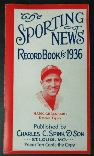 1936 The Sporting News Record Book Hank Greenberg Cover