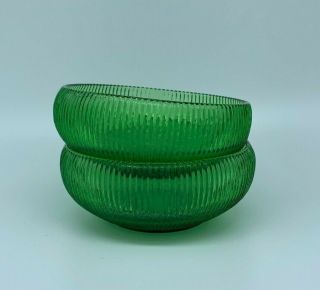 Vintage E O Brody Co Green Ribbed Glass Bowl Candy Dish Cleveland Ohio Usa