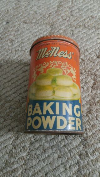 Vintage Baking Powder Tin - Mcness Champion Baking Powder I Lb Shaker Tin
