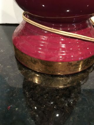 Art Deco Burgundy and Gold Ceramic Mid - Century Modern Lamps - 16” Tall 3