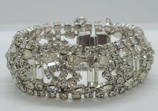 Stunning Vintage Wide Sparkling Clear Rhinestone Bracelet 7.  5 "