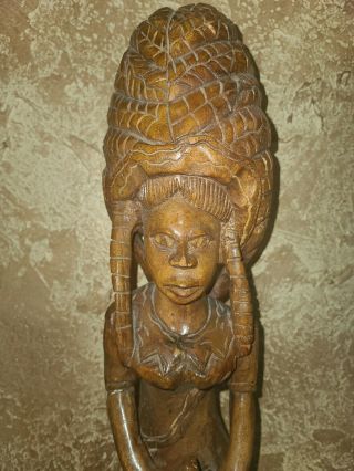 Native American Vintage Carved Wood Folk Art Female Chief Warrior Statue
