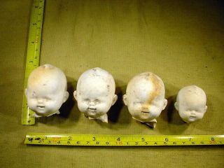4 X Excavated Vintage Unpainted Pipe Clay Doll Head Age 1930 German Art 15749