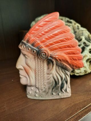 Vintage Ceramic Indian Chief Head Bank Hand Painted Japan
