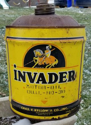 Antique Invader Motor Oil 5 Gallon Can Bucket Automobilia