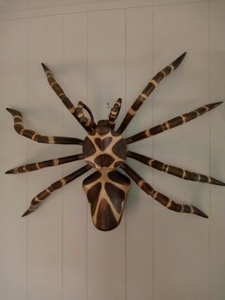 Extra Large 34 " Wide Hand Carved Wooden Spider Wall Hanging