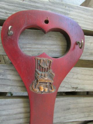 VTG Wood Key Shaped Wall Hanging Key Holder Enesco Metal rocking chair yarn Red 2
