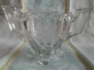 Vintage Clear Etched Glass Open Sugar Bowl 6.  5 " X 3.  5 " X 3.  25 "