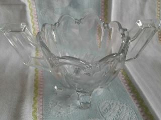 Vintage Clear Etched Glass Open Sugar Bowl 6.  5 