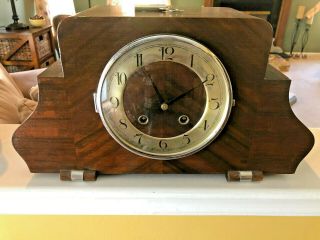 Antique Art Deco German Wooden Wood Case Shelf Mantle Chime Clock