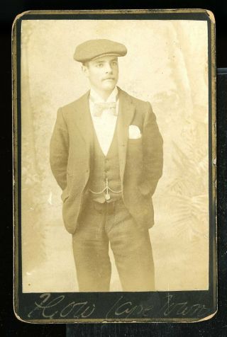 Vintage Photo Handsome Man Moustache Fob And Chain Early 1900 