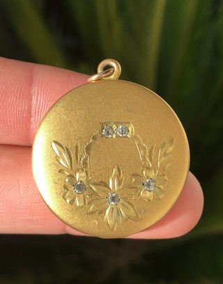 Antique Victorian Art Nouveau Gold Filled Paste & Flower Engraved Photo Locket