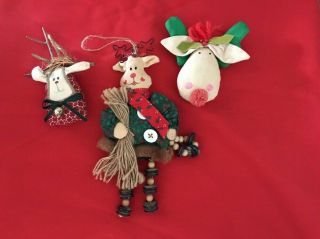 Vintage Three Cloth Reindeer Christmas Ornaments
