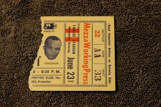1948 (june 23) Joe Louis V Jersey Joe Walcott Boxing Championship Ticket Stub