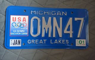 Michigan 1998 Us Olympic Education Center License Plate.  01 Sticker