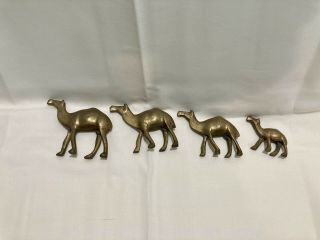 Vintage Set Of 4 Solid Brass Camels
