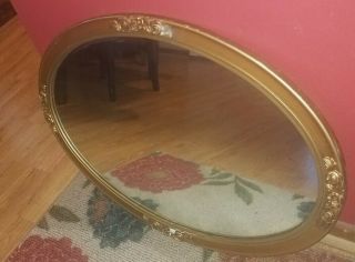 Gorgeous Large Antique 28 " Oval Victorian Highly Ornate Gold Hanging Wall Mirror