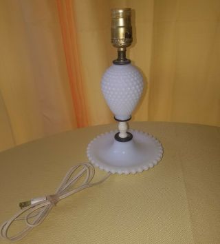 Vintage White Milk Glass Hobnail Dresser Vanity Table Lamp 11 - 1/2 " Tall