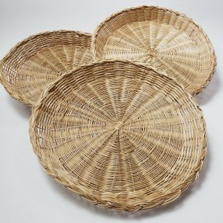 Vintage Paper Plate Holders Bamboo Wicker Rattan Reusable Picnic Set 3 10 inch 2