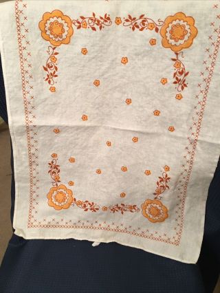 Vintage Orange Floral Linen Or Blend Tea Towel 19 X 25