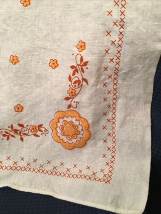 Vintage Orange Floral Linen or blend Tea Towel 19 x 25 2