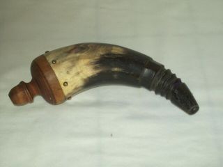 Early Antique Black Powder Horn Old Hand Carved Musket Powder Horn