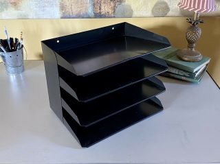 Vintage Steel Metal Industrial 4 Tier Letter Tray Desk Organizer - Black