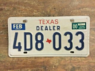 Vintage 2000 Texas Dealer License Plate Embossed Steel Expired 4d8 033