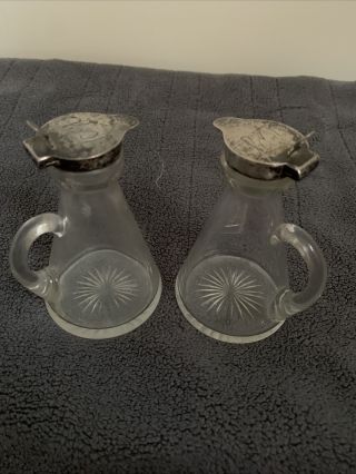 Asprey Antique Glass And Silver Decanter Vinegar Oil - Set Of 2