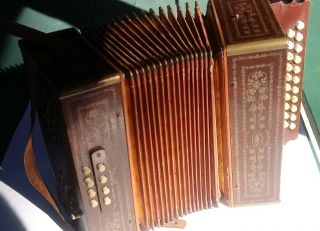 Antique Germany Accordion Concertina Wood Button Box - Beaver Brand