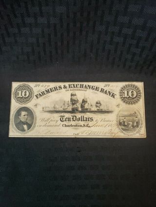 Farmers And Exchange Bank Ten Dollars Charleston Sc Antique Bank Note