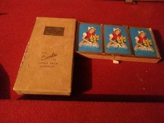 Vintage Congress For Samba Or Playing Cards 3 Decks Women Hold Flowers