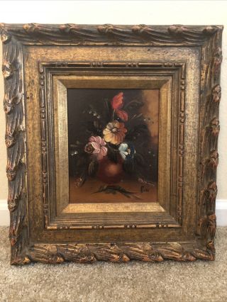 Vintage Floral Oil Painting Signed Rosy Andrew Kolb Nyc Ornate Gilt Wood Frame