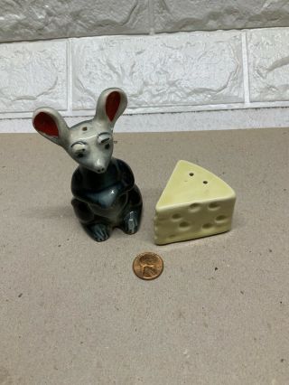 Vintage Anthropomorphic Mouse And Cheese Salt And Pepper Shakers