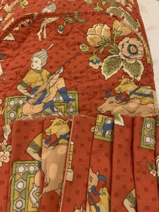 Vintage 8 Quilted Place Mats,  8 Napkins,  Coral Asian Figures Animals Flowers 2