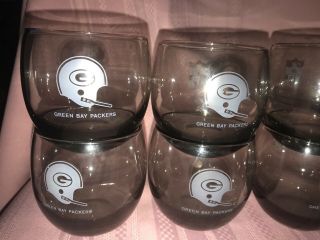 Set Of 8 Vintage Green Bay Packers Nfl Football Roly Poly Smoke Colored Glasses
